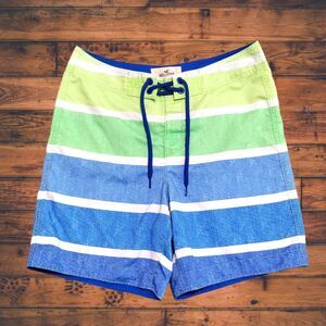 Hollister Mens Medium 7" Board Shorts Swim Trunks Striped Colorful Unlined EUC